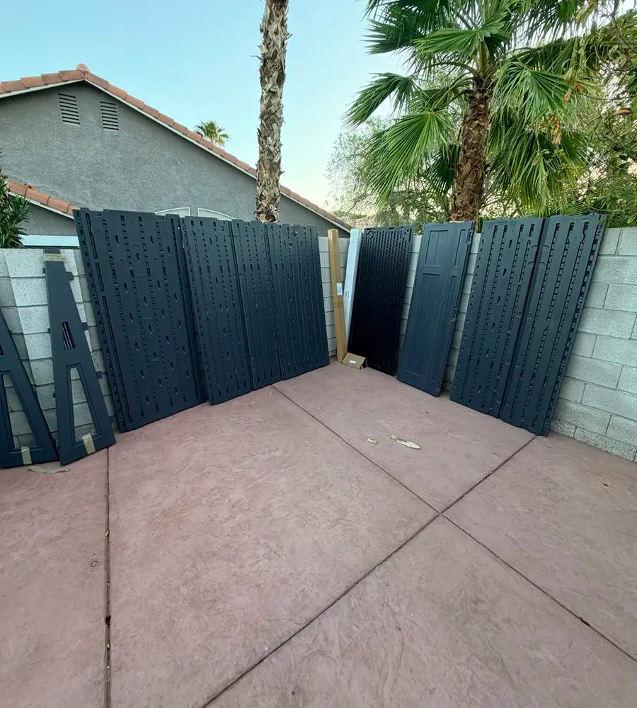 Outdoor storage shed before assembly